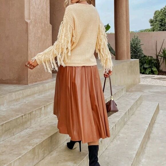 Simplee Fringe Drop Shoulder Sweater - Picture 2 of 7